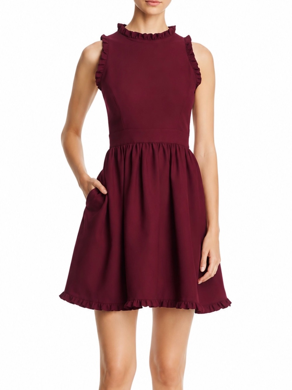 Kate Spade New York Burgundy Ruffle Trim Fit & Flare Dress small